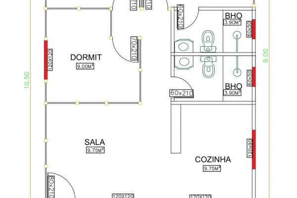 Casa de Madeira de Pinus em Autoclave de 63,37 m² Projeto 1